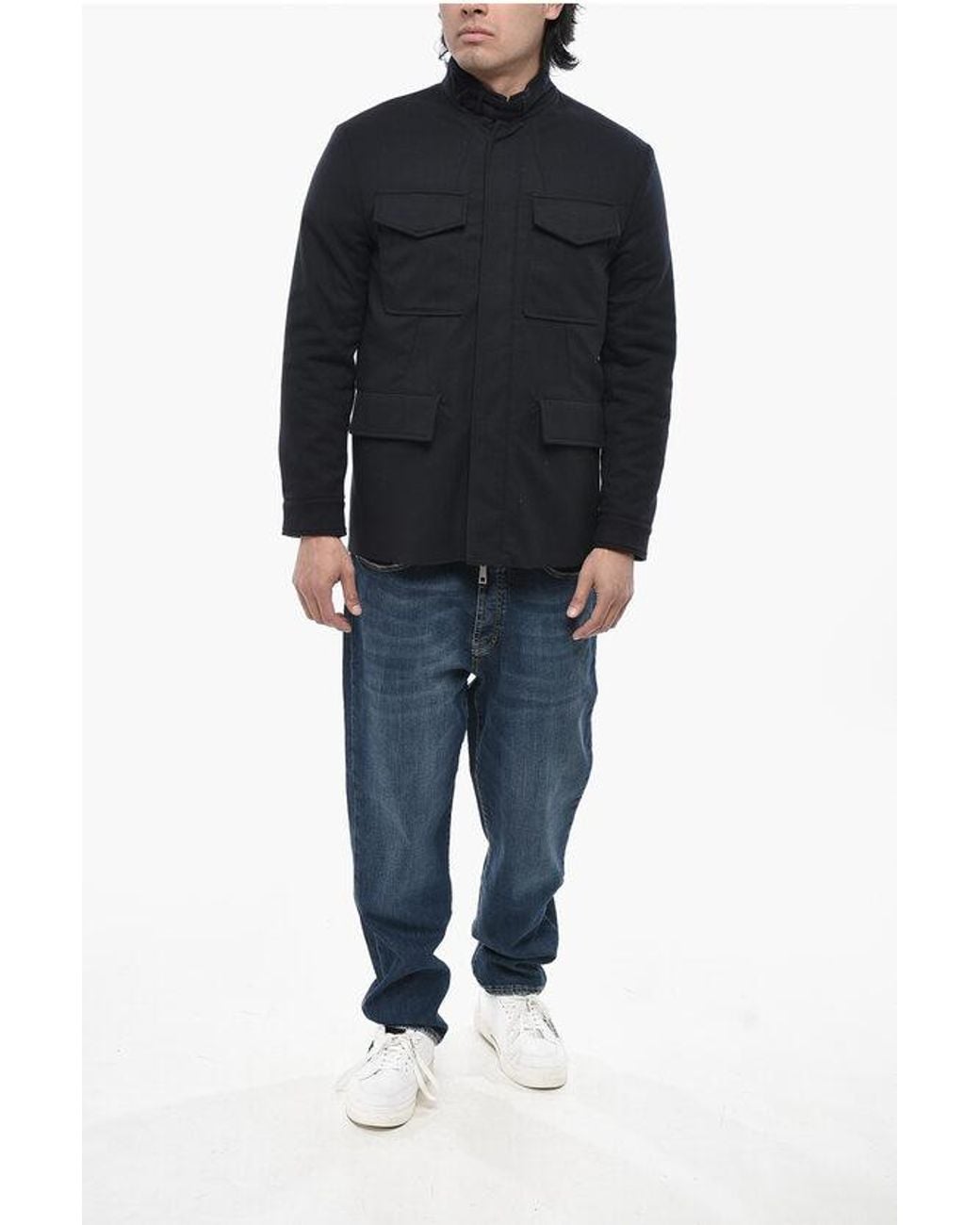 Paolo Pecora Wool Cloth Utility Jacket With Hidden Button Fastening in ...