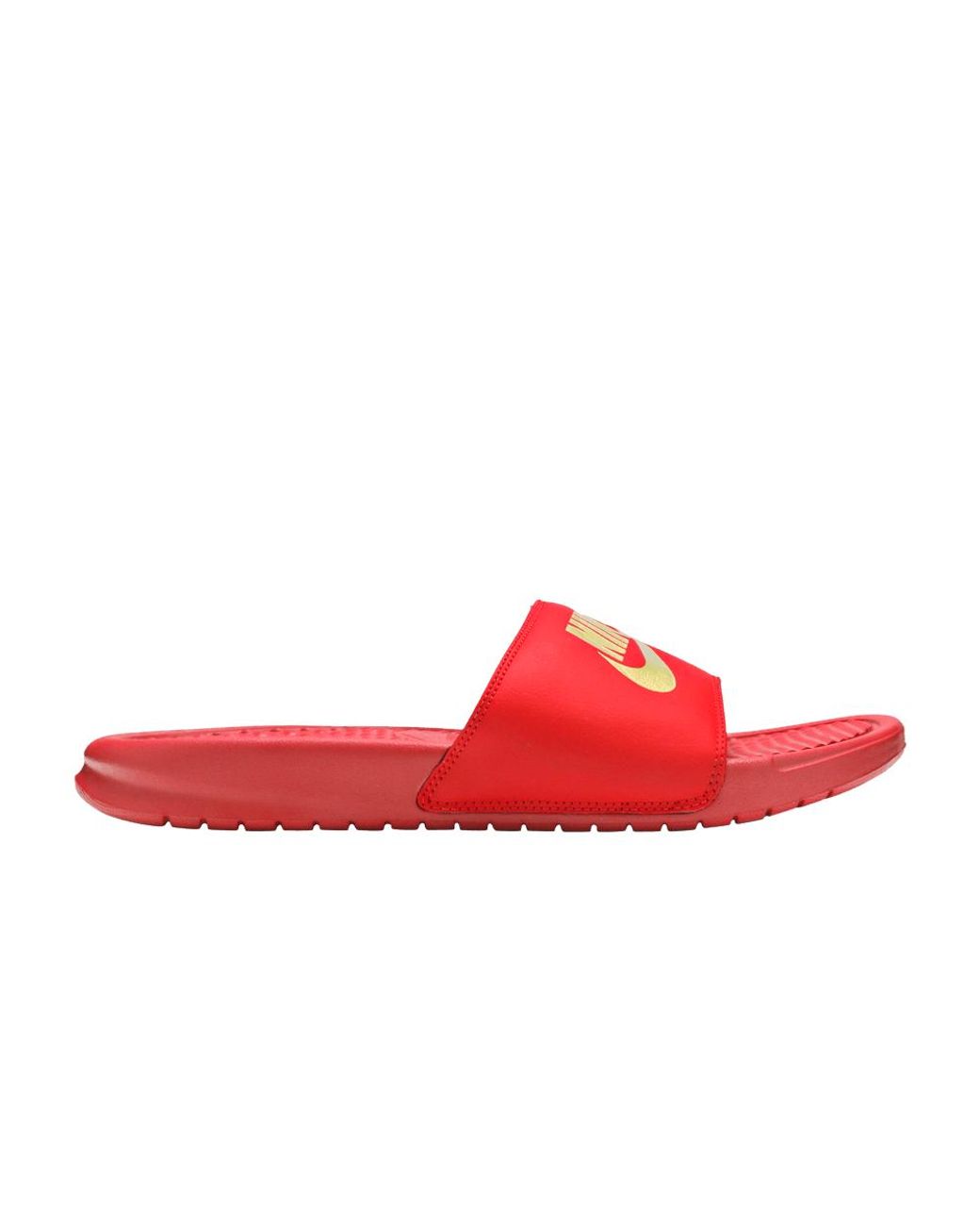 red gold nike slides