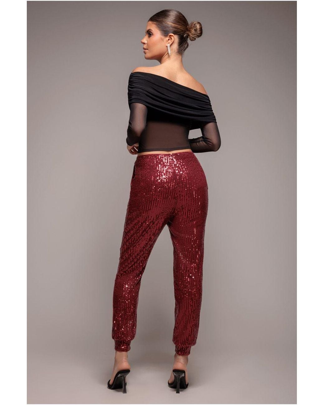 Goddiva Red Sequin Cuffed Ankle Trouser