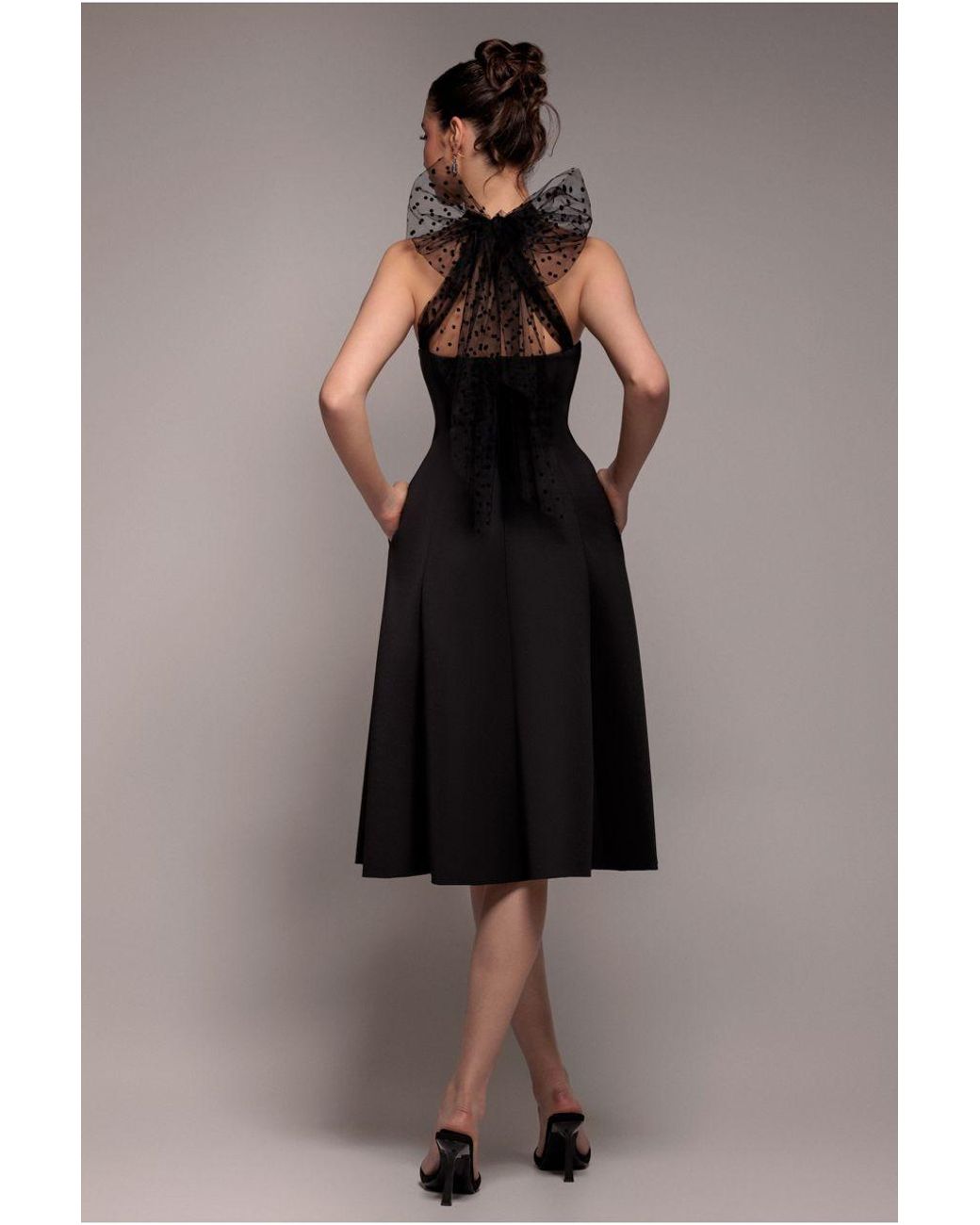 Goddiva Black Scuba & Polka Mesh Bella Bow Multiway A-Line Midi Dress