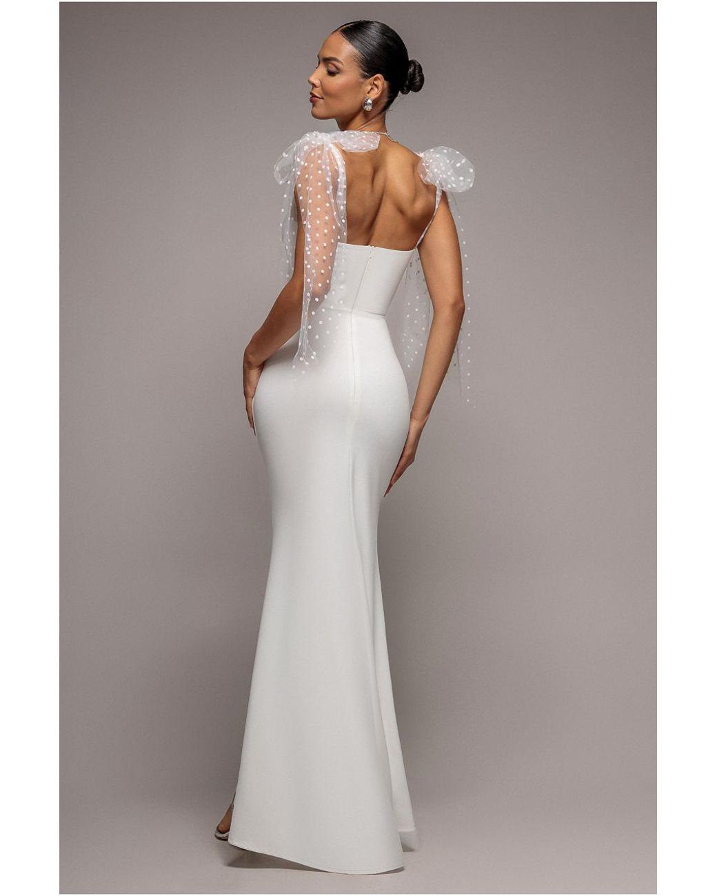 Goddiva Gray Scuba & Polka Mesh Bella Bow Multiway Maxi Dress