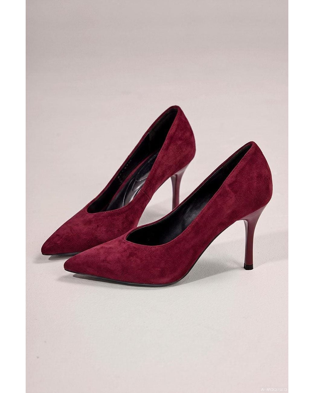 Goddiva Red Classic Low Cut Stiletto Style Suede Court Heels
