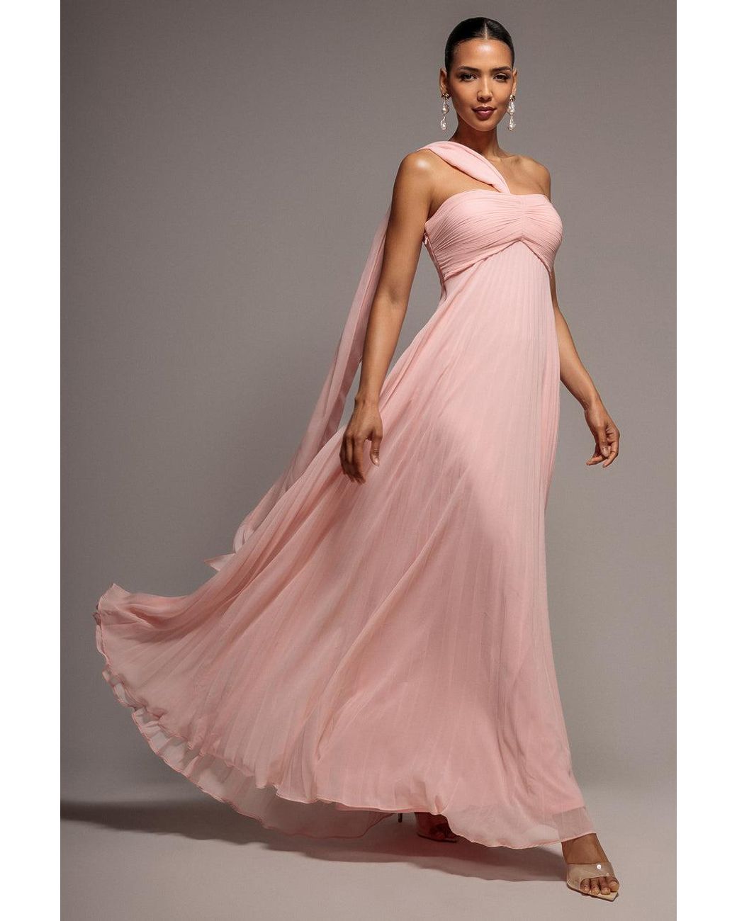 Goddiva Pink Sleeveless Pleated Chiffon Multiway Scarf Maxi Dress