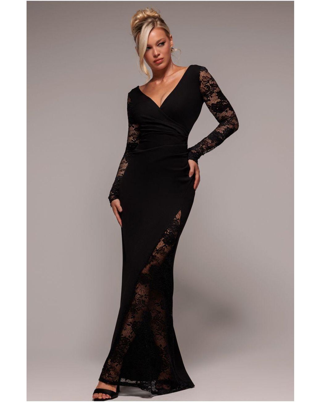 Goddiva Blue Scuba & Lace Wrap Maxi Dress