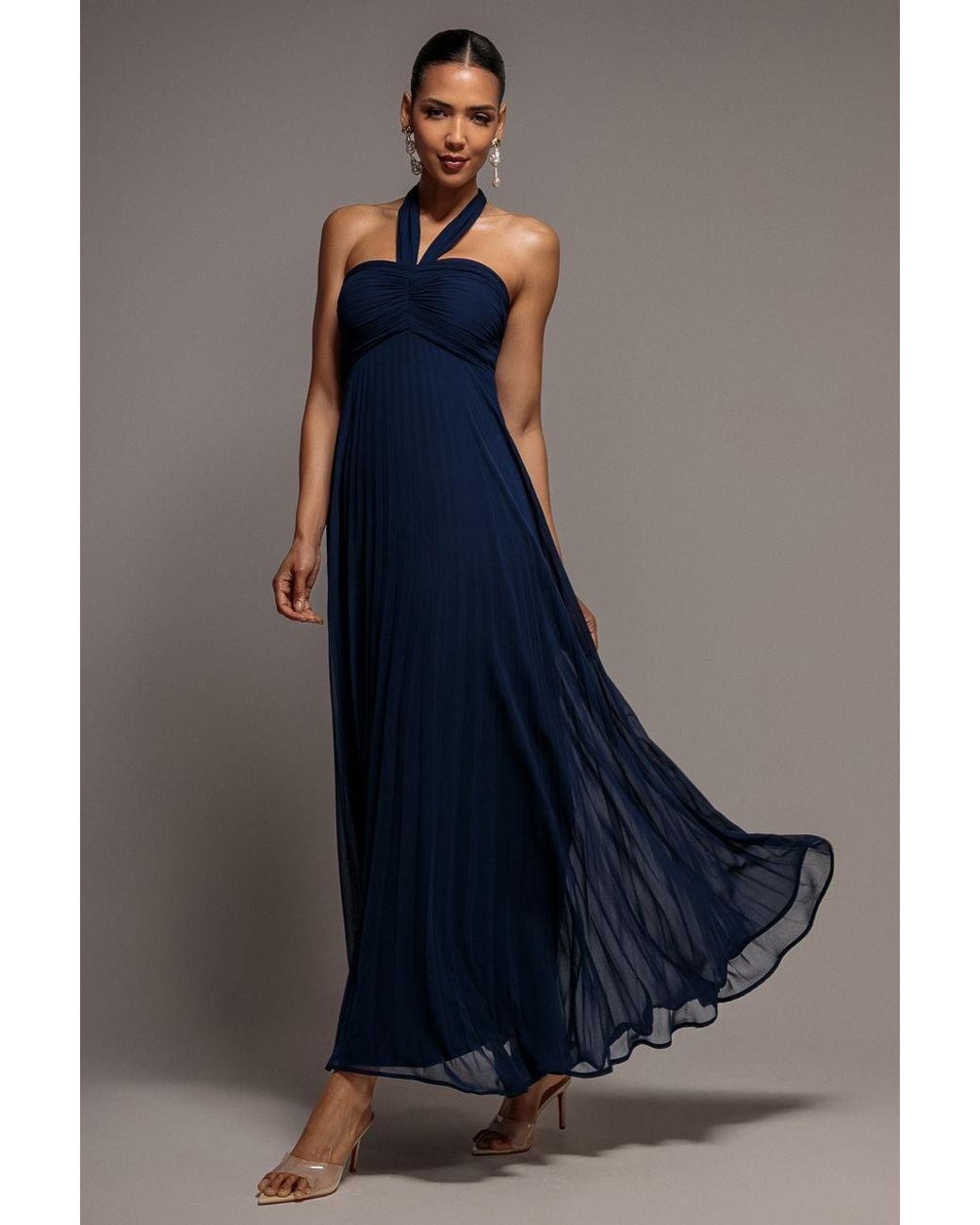 Goddiva Blue Sleeveless Pleated Chiffon Multiway Scarf Maxi Dress