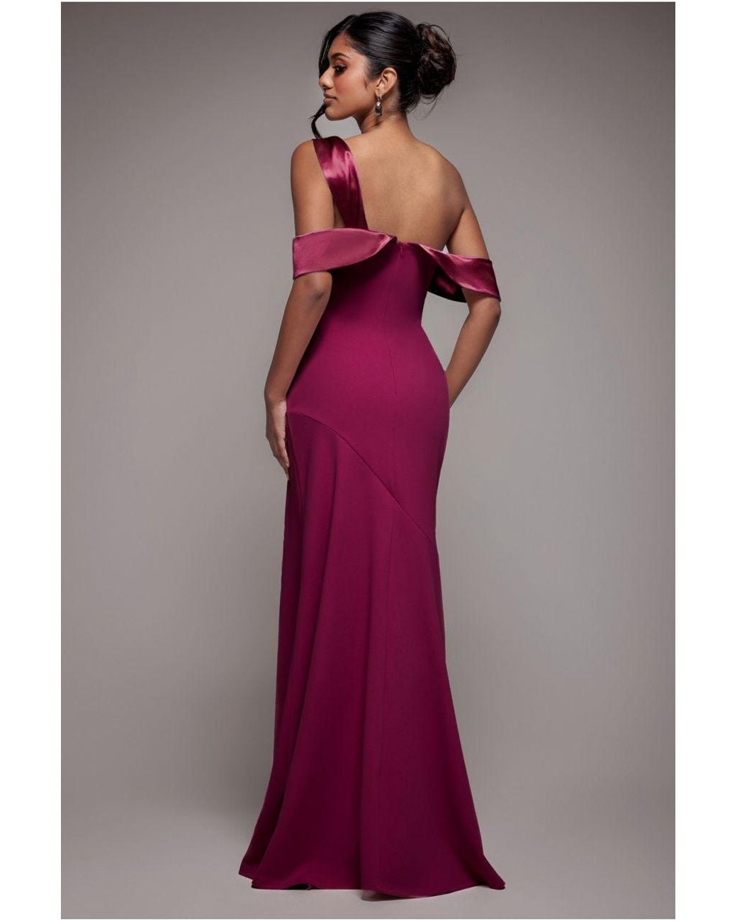 Goddiva Red One Shoulder Satin Band Maxi Dress