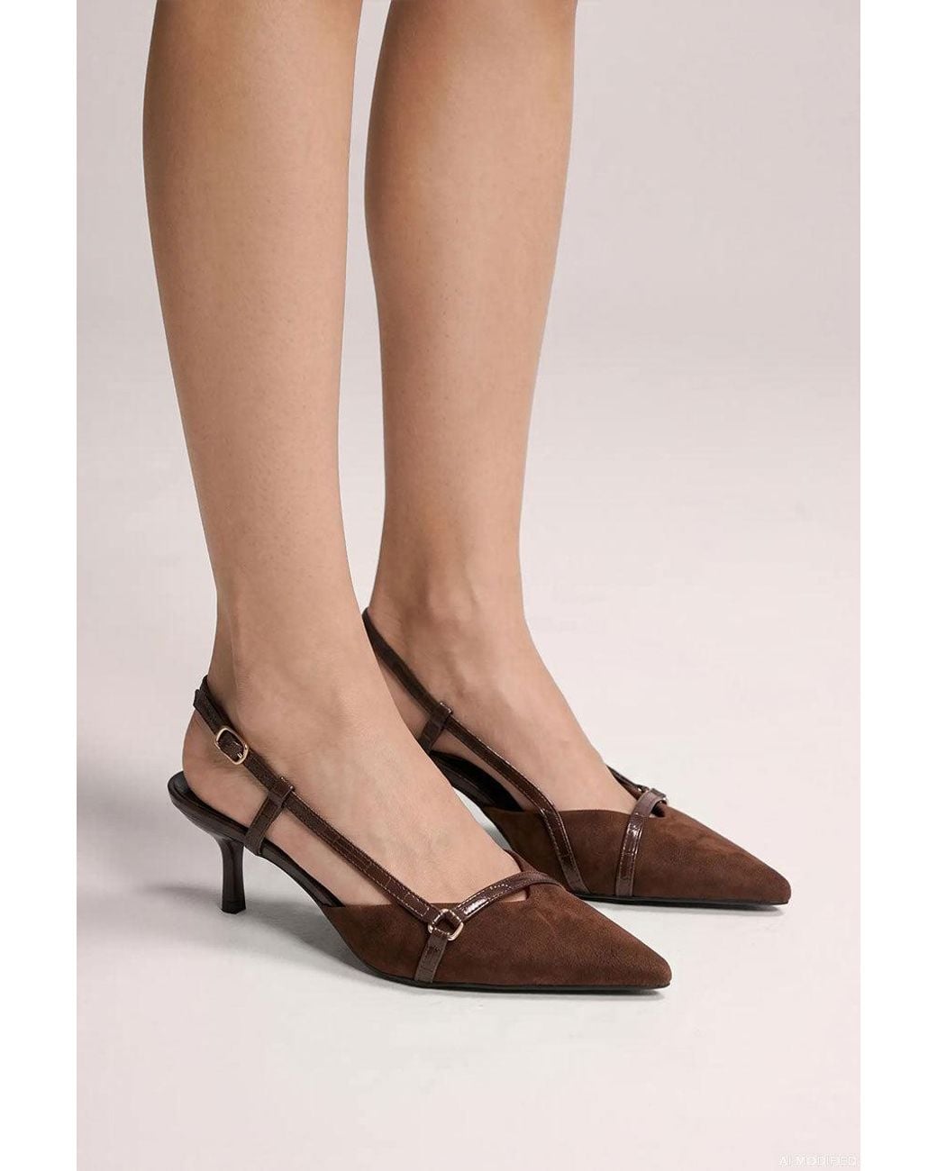 Goddiva Natural Pointed Slingback Heels With Croc-Style Straps