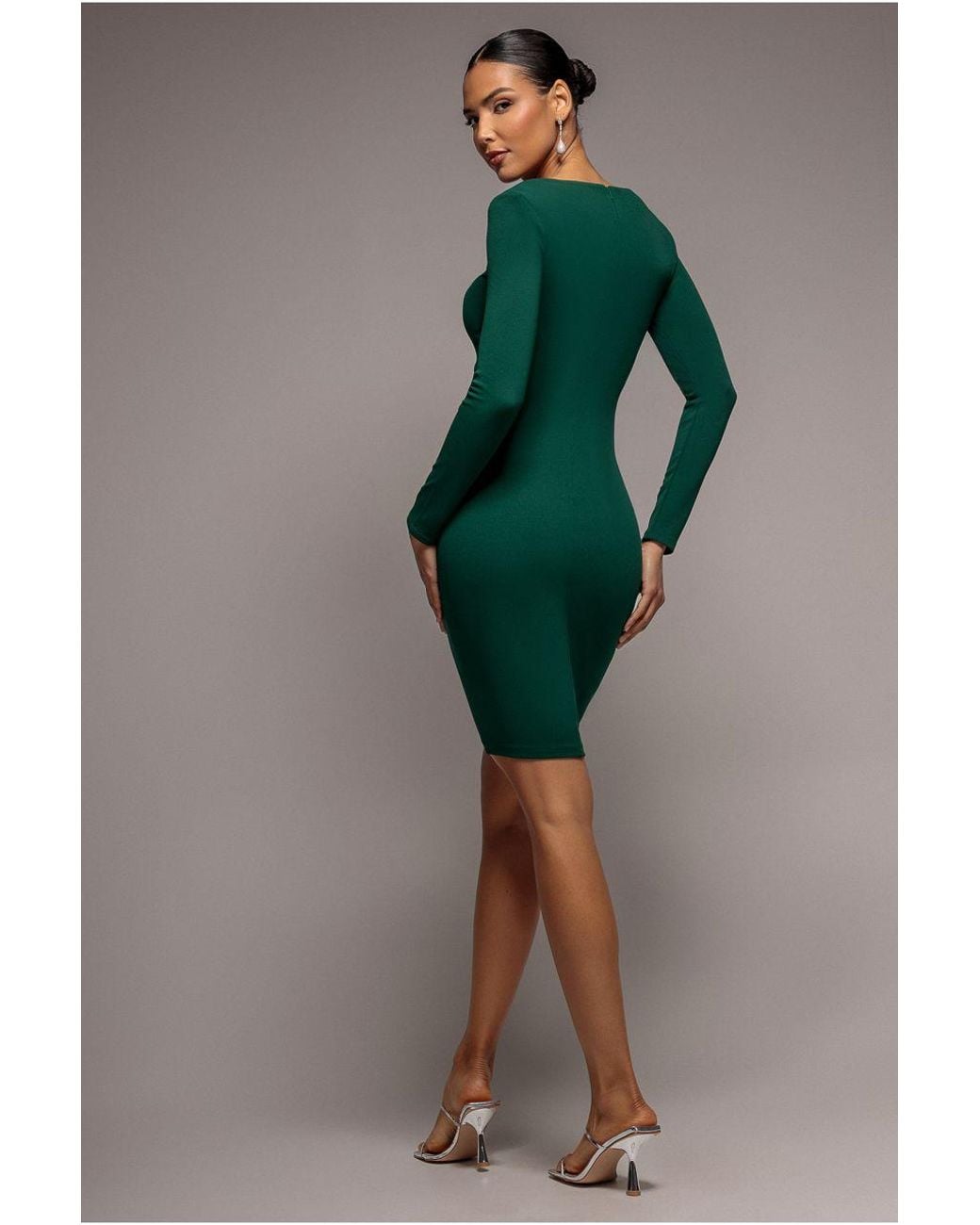 Goddiva Green Scuba Crepe Side Neck Bodycon Midi Dress