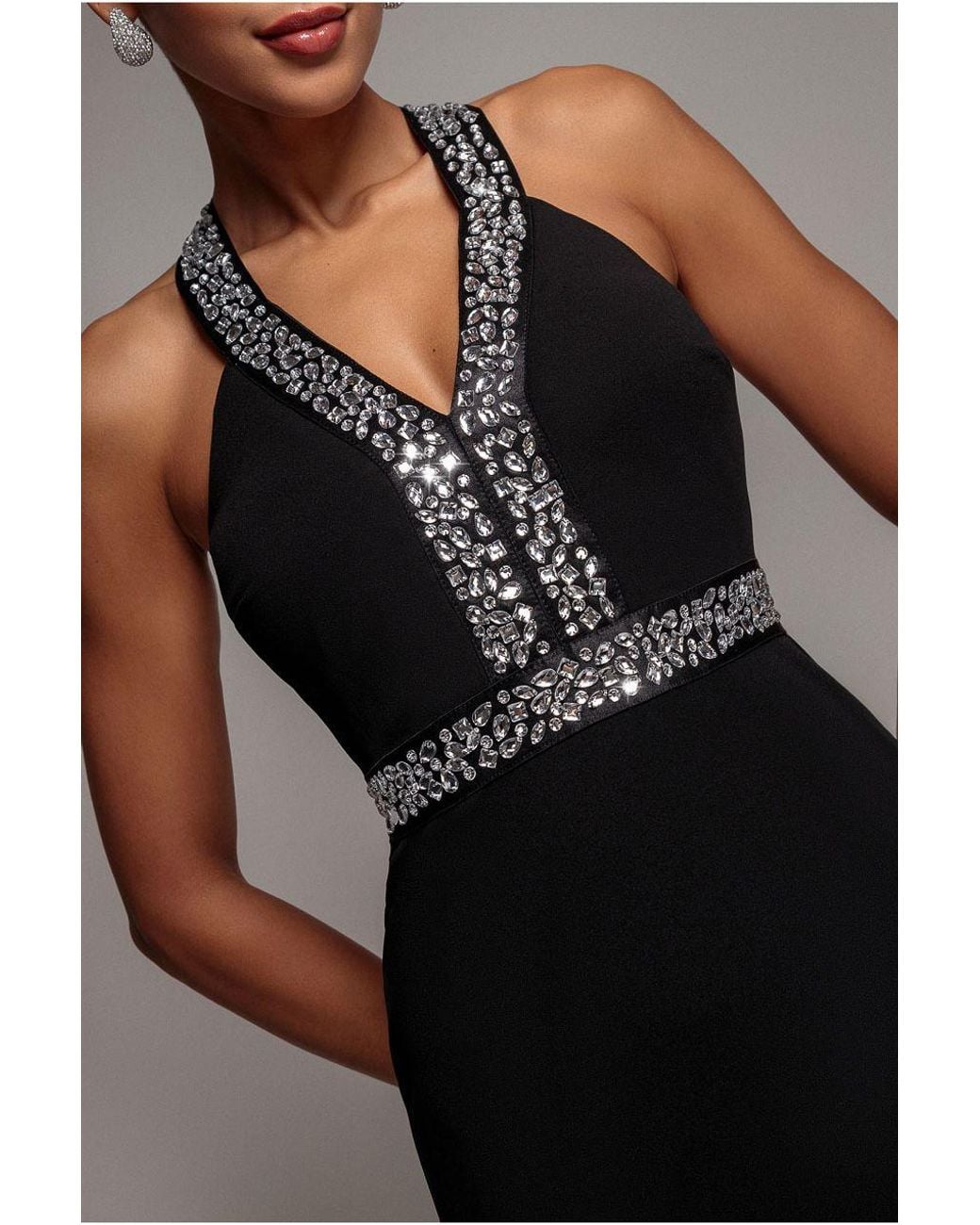 Goddiva Black Diamante Cross Back Maxi Dress