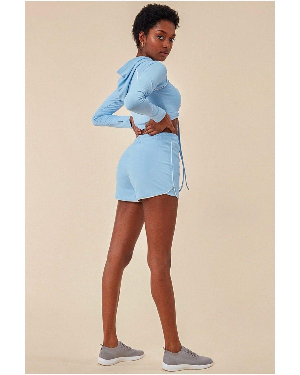 Cosmochic Blue Jersey Short Set With Drawstring Top