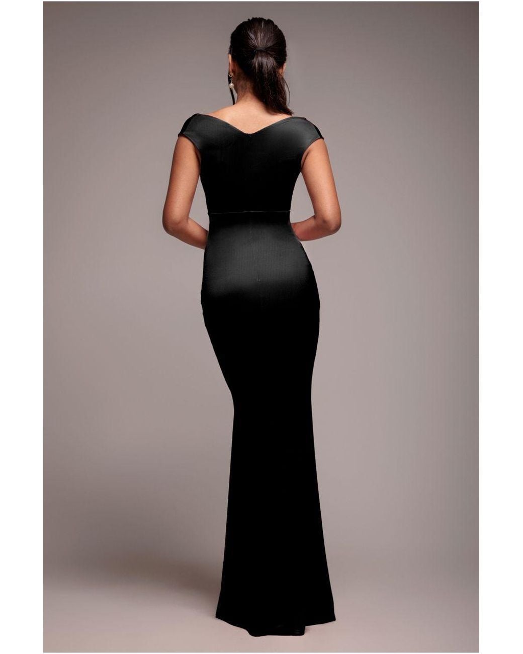 Goddiva Black Satin Off The Shoulder Maxi Dress