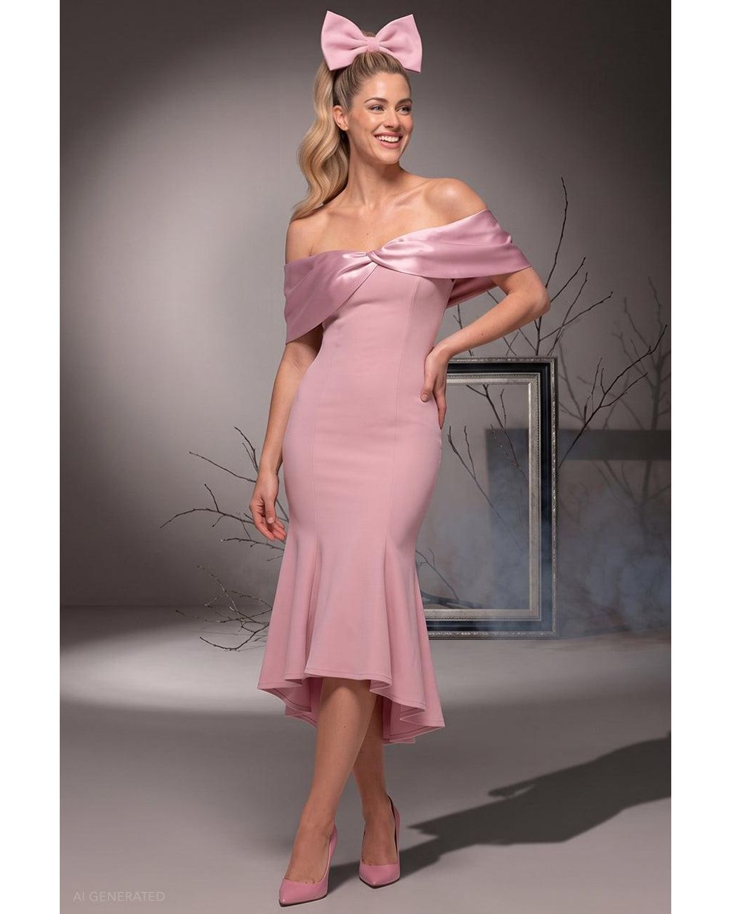 Goddiva Gray Bardot Satin & Scuba Midi Pageant Princess Halloween Costume