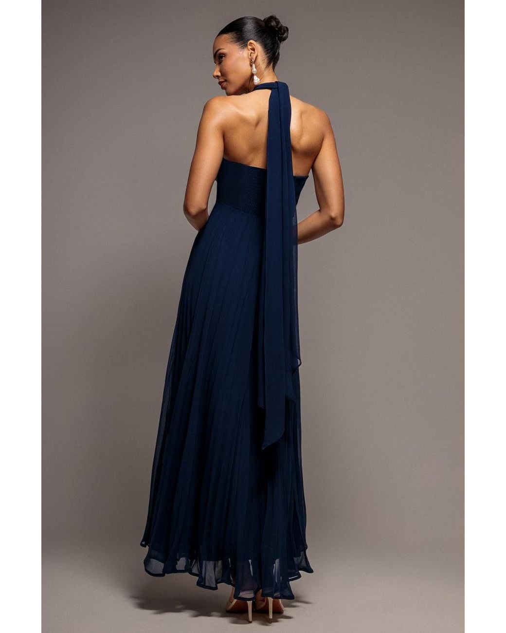 Goddiva Blue Sleeveless Pleated Chiffon Multiway Scarf Maxi Dress