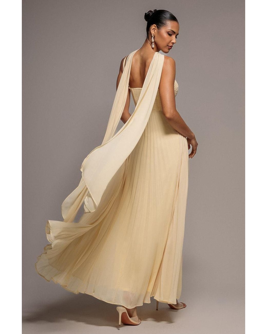 Goddiva Natural Sleeveless Pleated Chiffon Multiway Scarf Maxi Dress