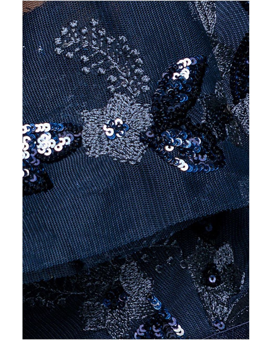 Goddiva Blue Embroidered Top Chiffon Pleated Midi