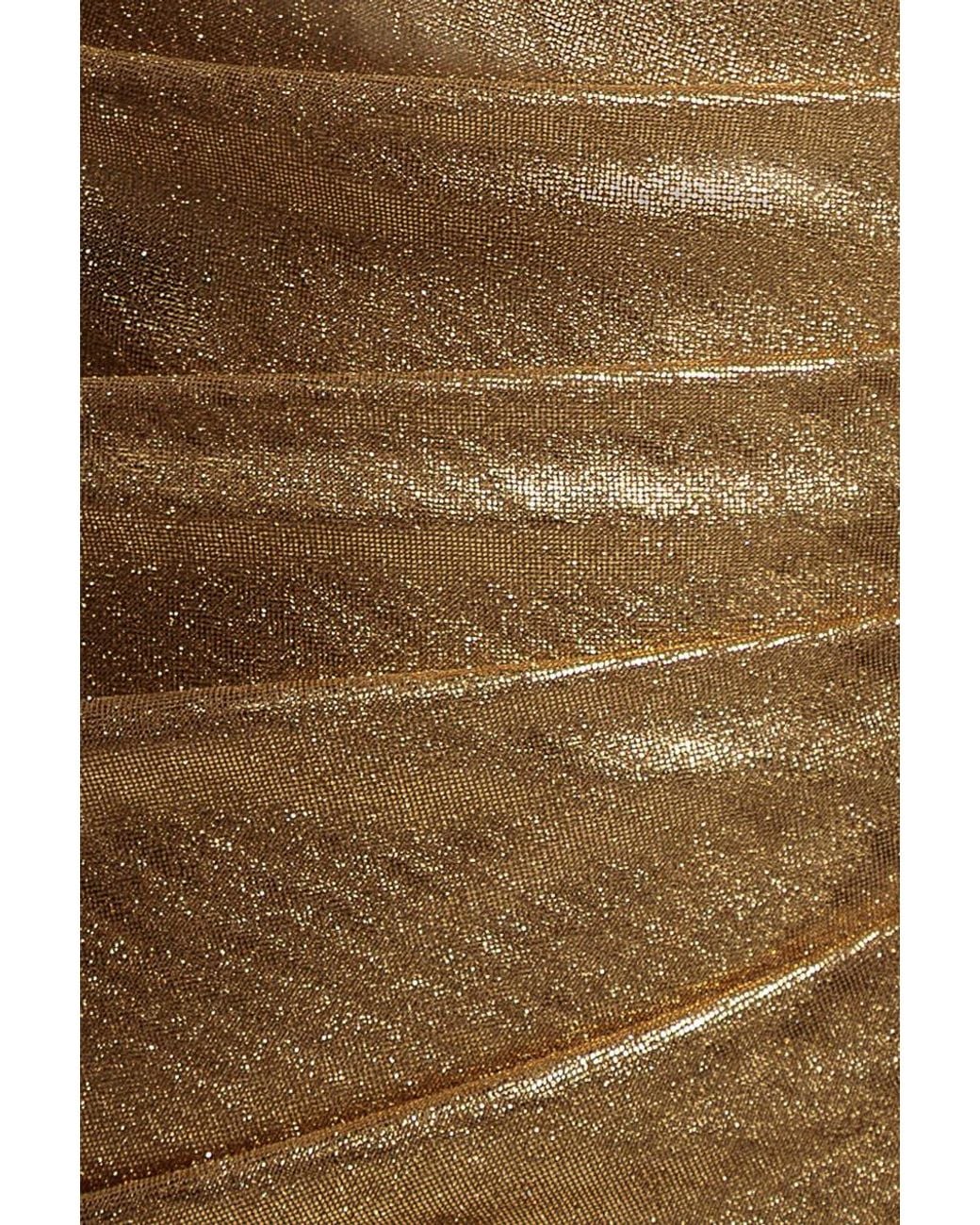 Goddiva Brown One Shoulder Asymmetric Foil Scuba Maxi Dress