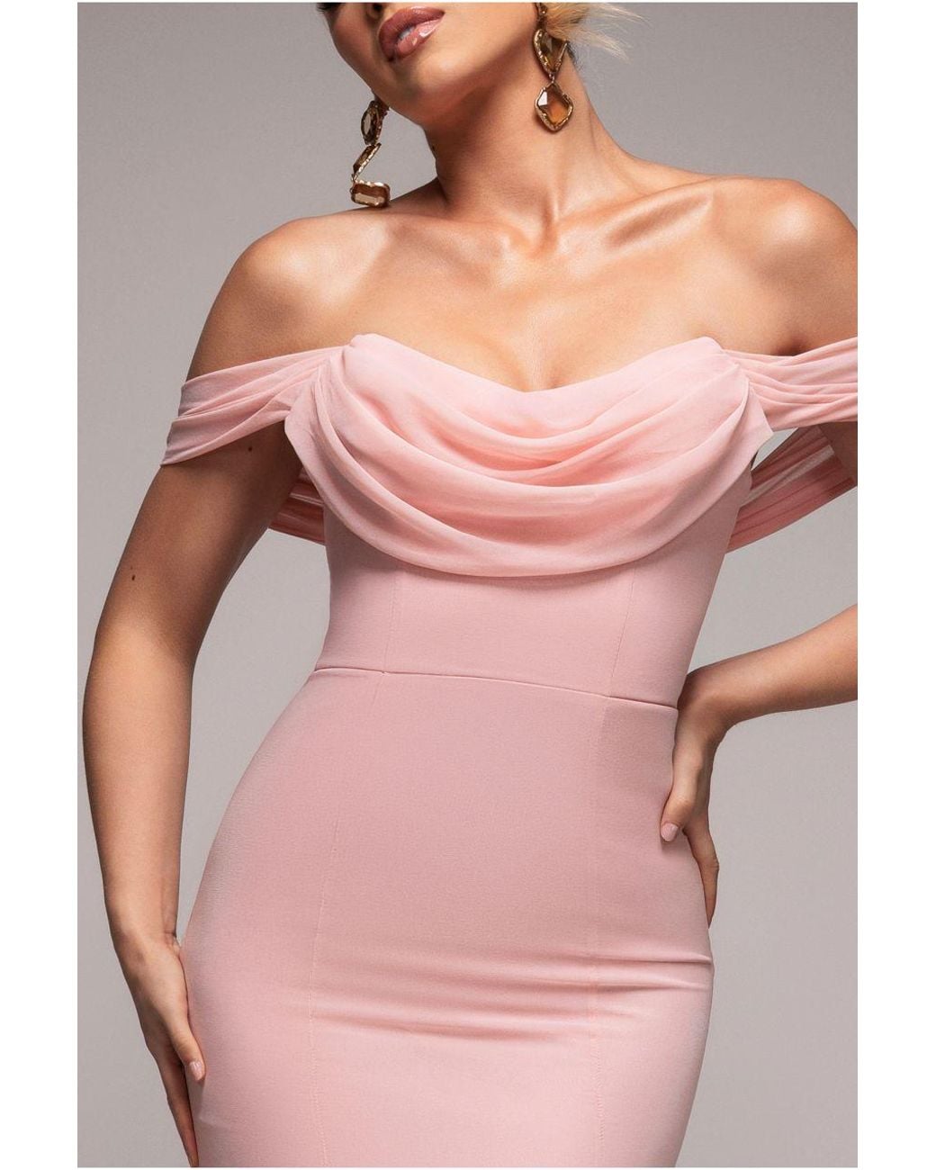 Goddiva Pink Chiffon Bardot Cowl Neck Maxi Dress