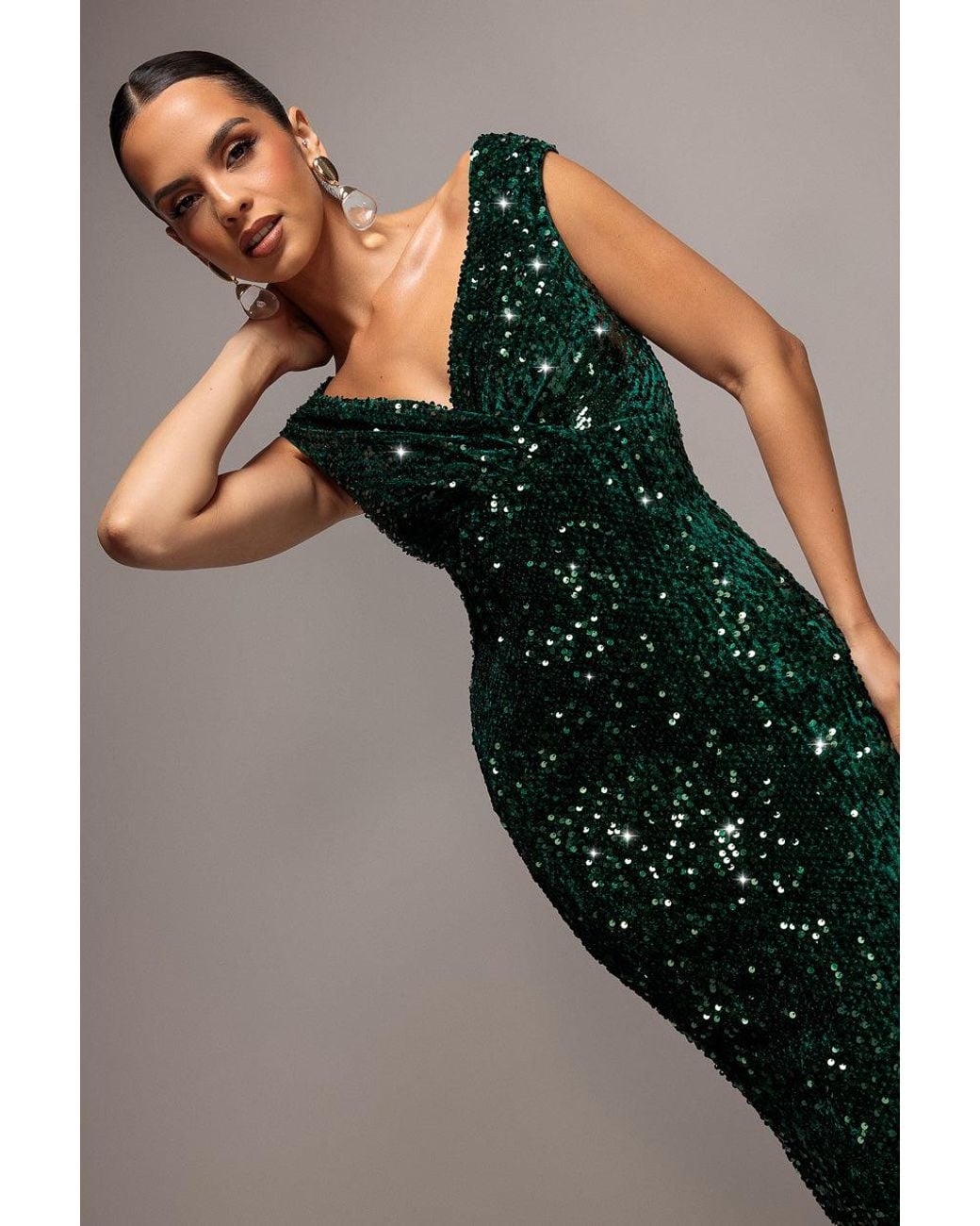 Goddiva Multicolor Sequin & Velvet Off The Shoulder Wrap Maxi Dress