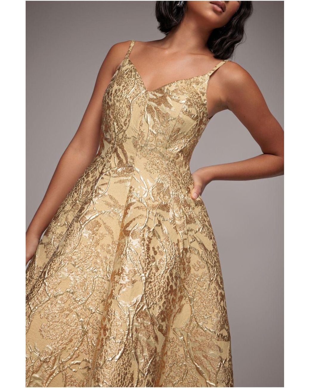 Goddiva Brown Jacquard Sleeveless A-Line Midi Dress