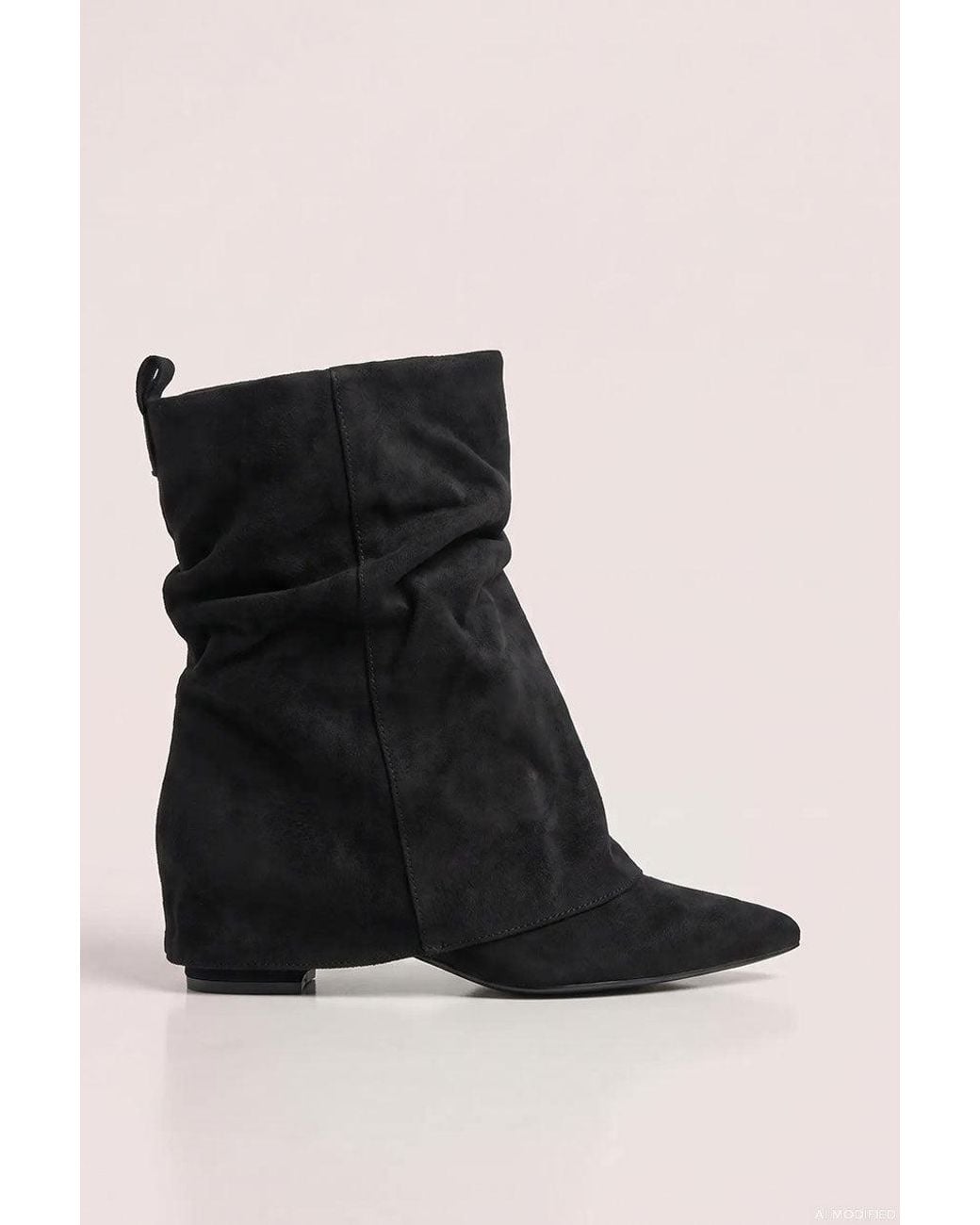 Goddiva Black Mid Calf Slouchy Low Block Heel Boots