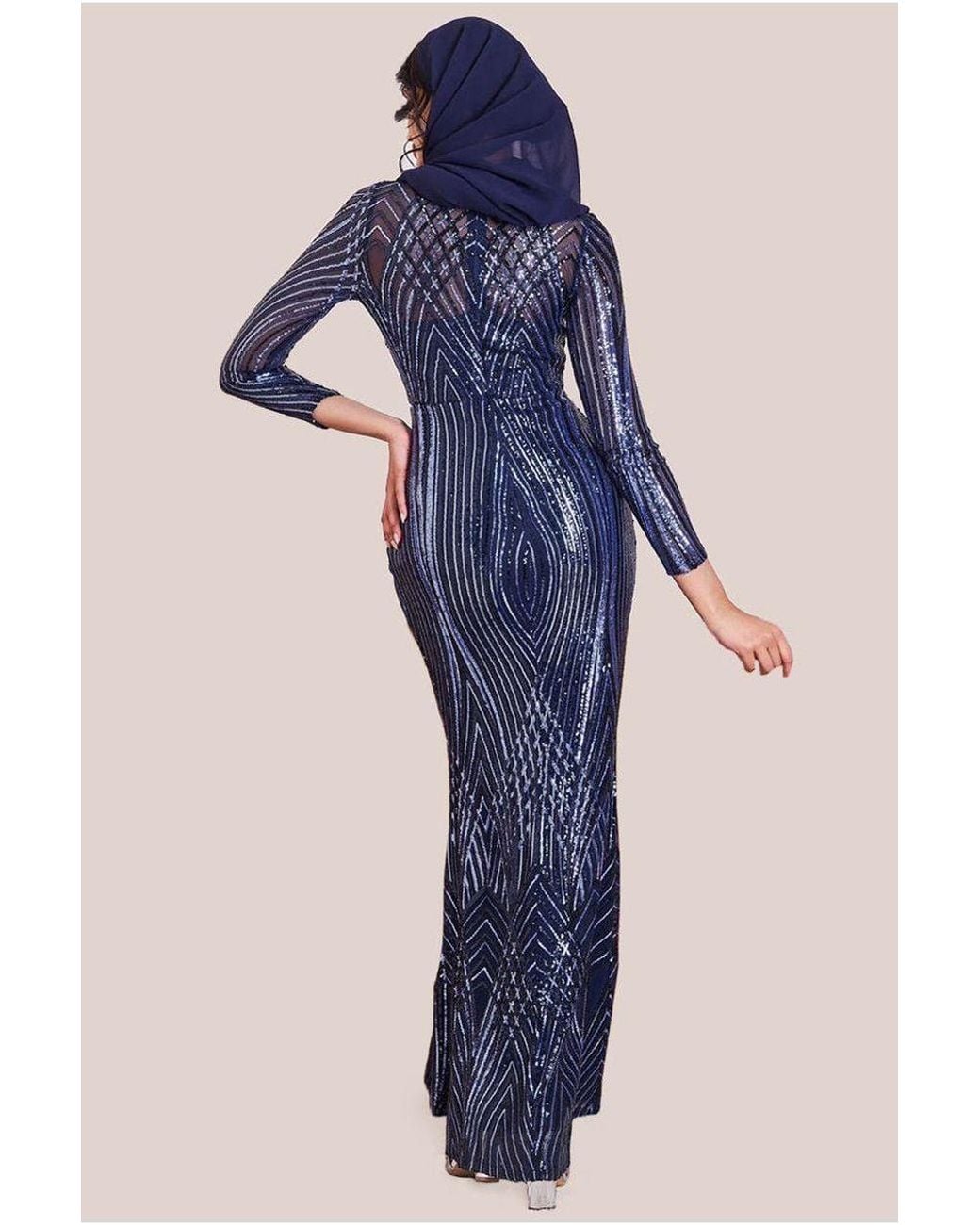 Goddiva Blue Modesty Two Toned Sequin Maxi