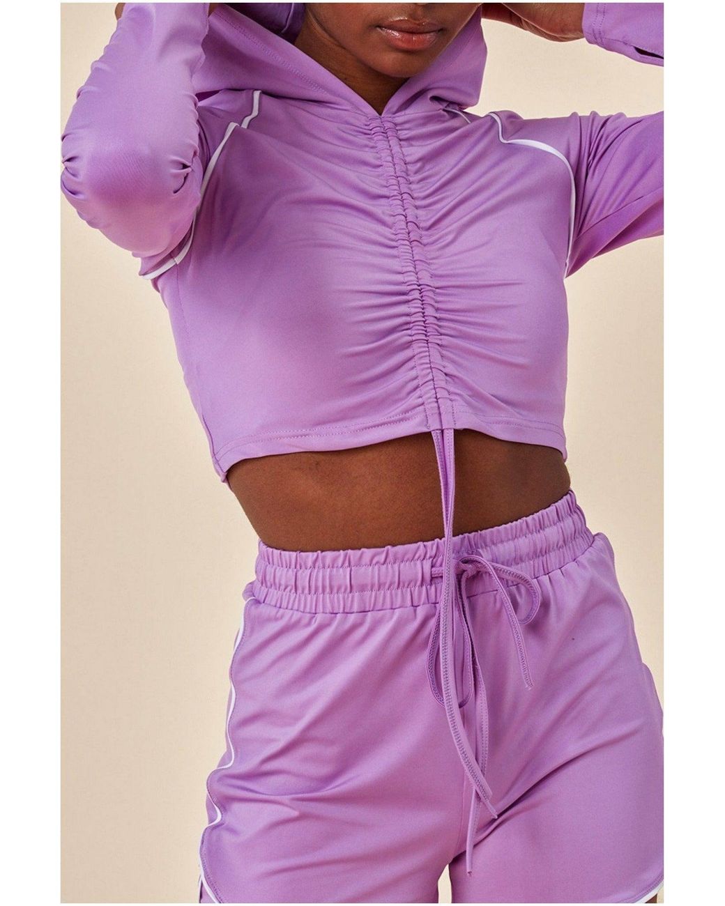 Cosmochic Purple Jersey Short Set With Drawstring Top