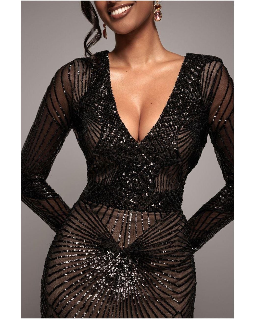 Goddiva Black Starburst Sequin Maxi