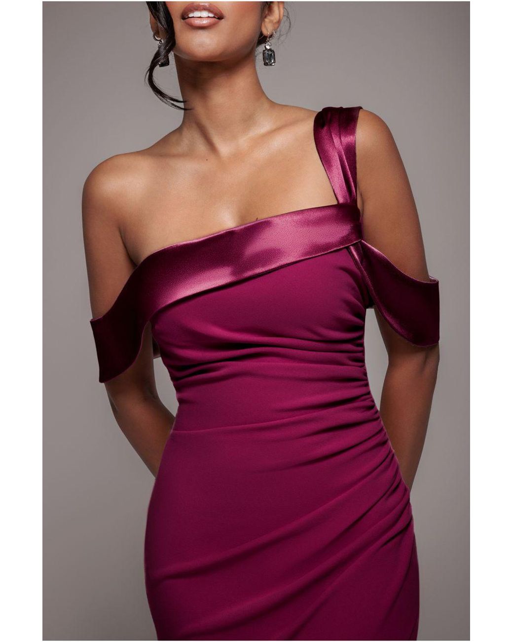 Goddiva Red One Shoulder Satin Band Maxi Dress