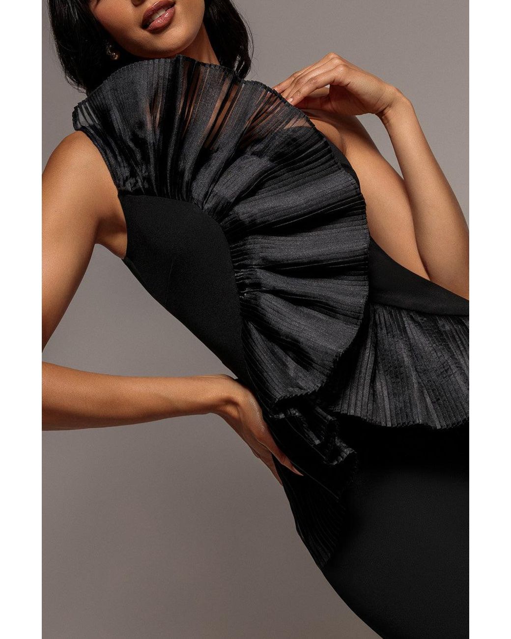Goddiva Blue One Shoulder Pleated Fan Maxi