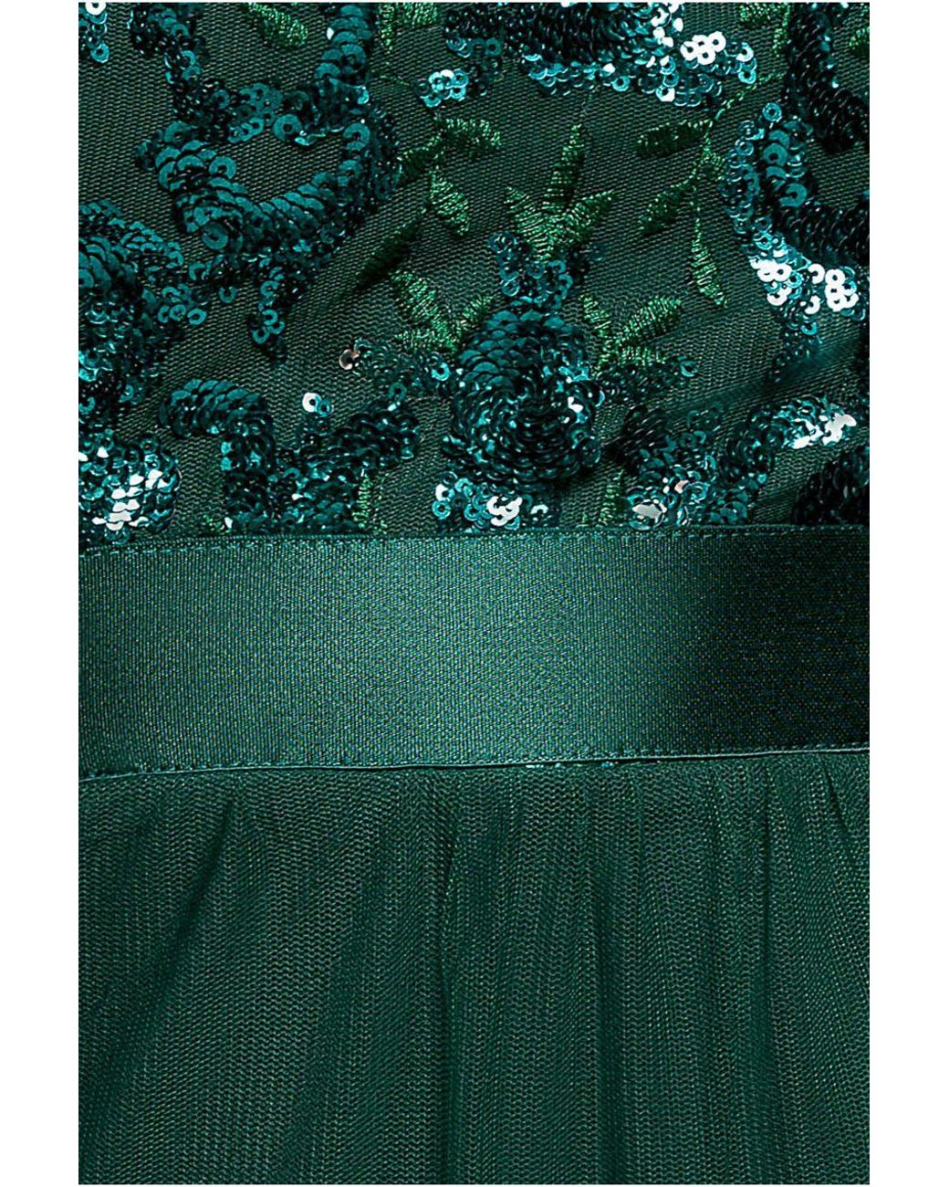 Goddiva Green Scallop Bardot Ruffle Mesh Maxi
