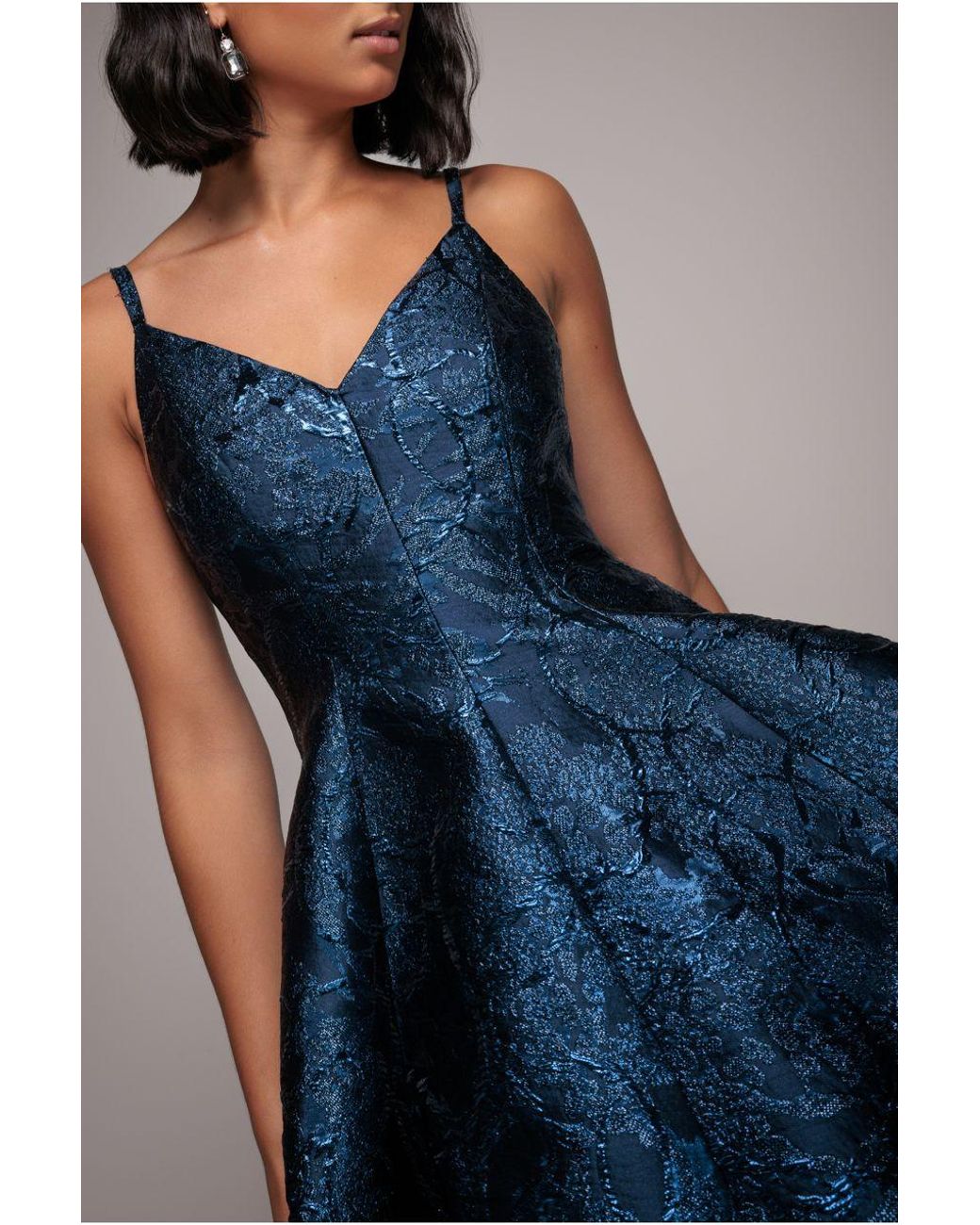 Goddiva Blue Jacquard Sleeveless A-Line Midi Dress