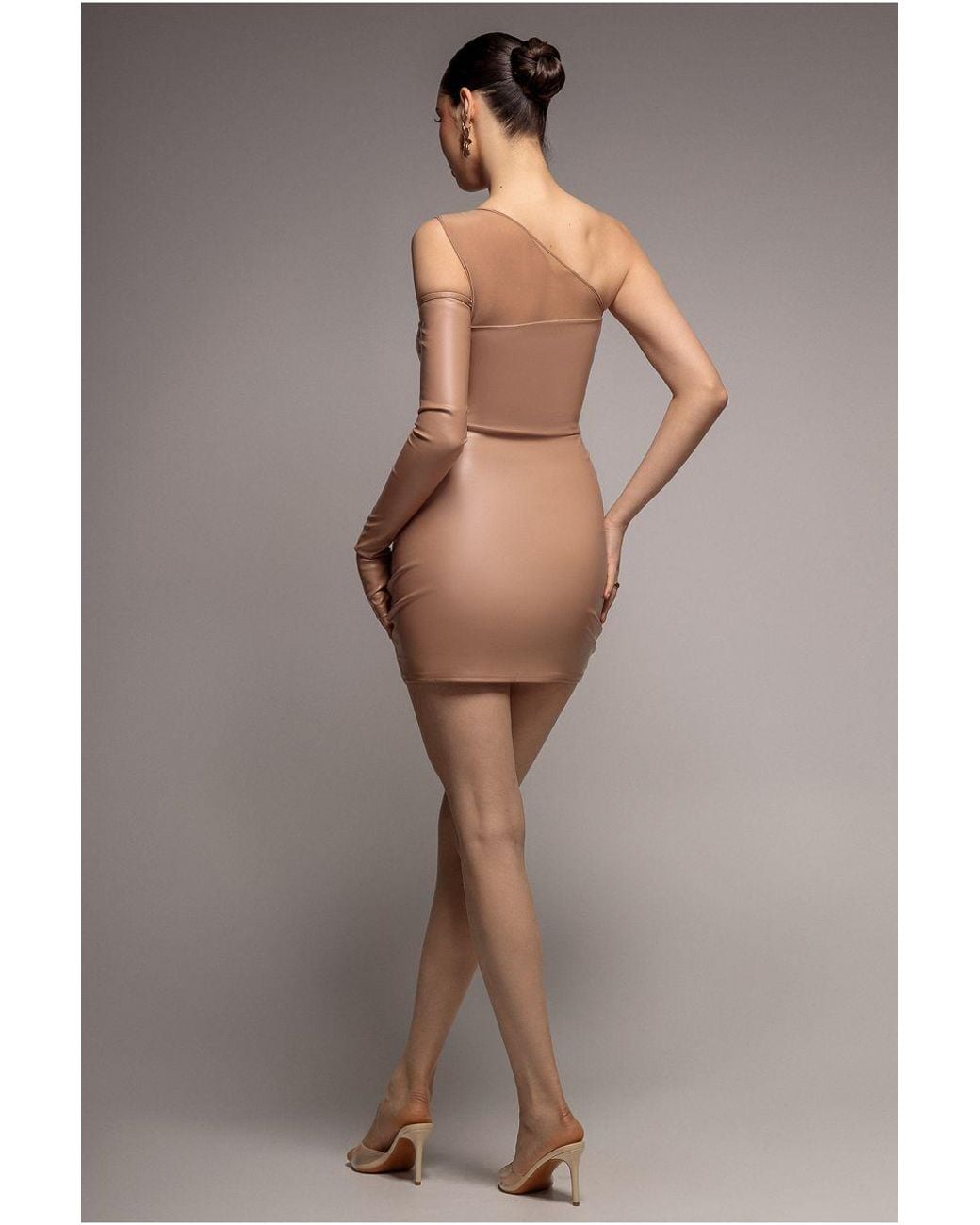 Goddiva Gray One Shoulder Faux Leather Mini Dress
