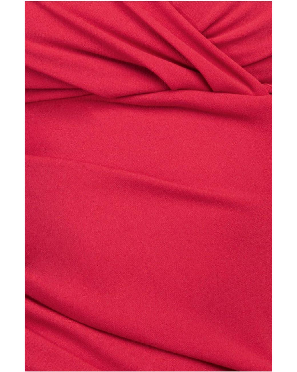 Goddiva Red Front Wrap Pleated Scuba Maxi Dress