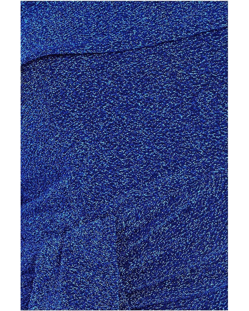 Goddiva Blue Sparkling Bardot Midi With Waterfall Ruffle