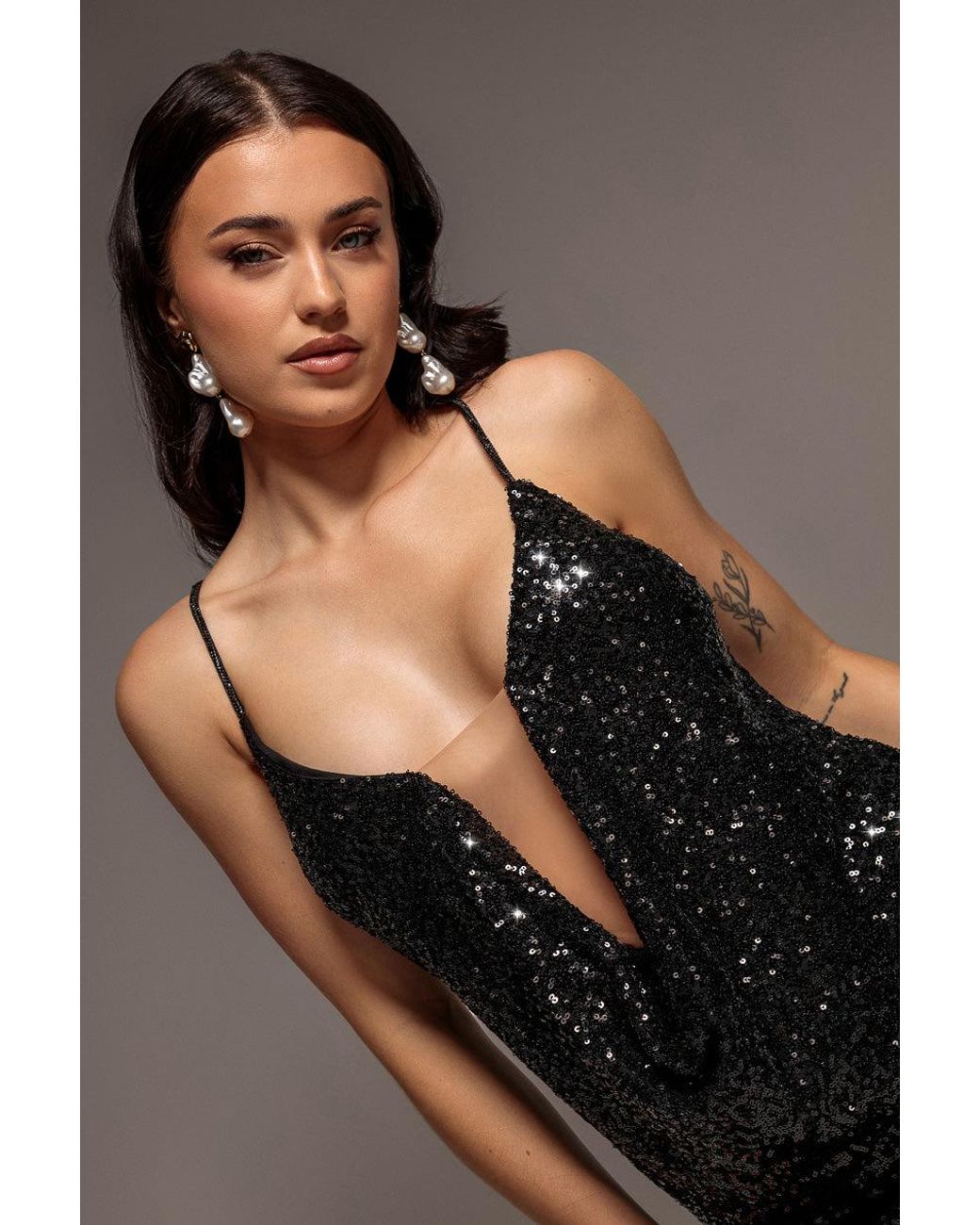 Goddiva Blue Plunge Cowl Criss Cross Back Sequin Maxi Dress