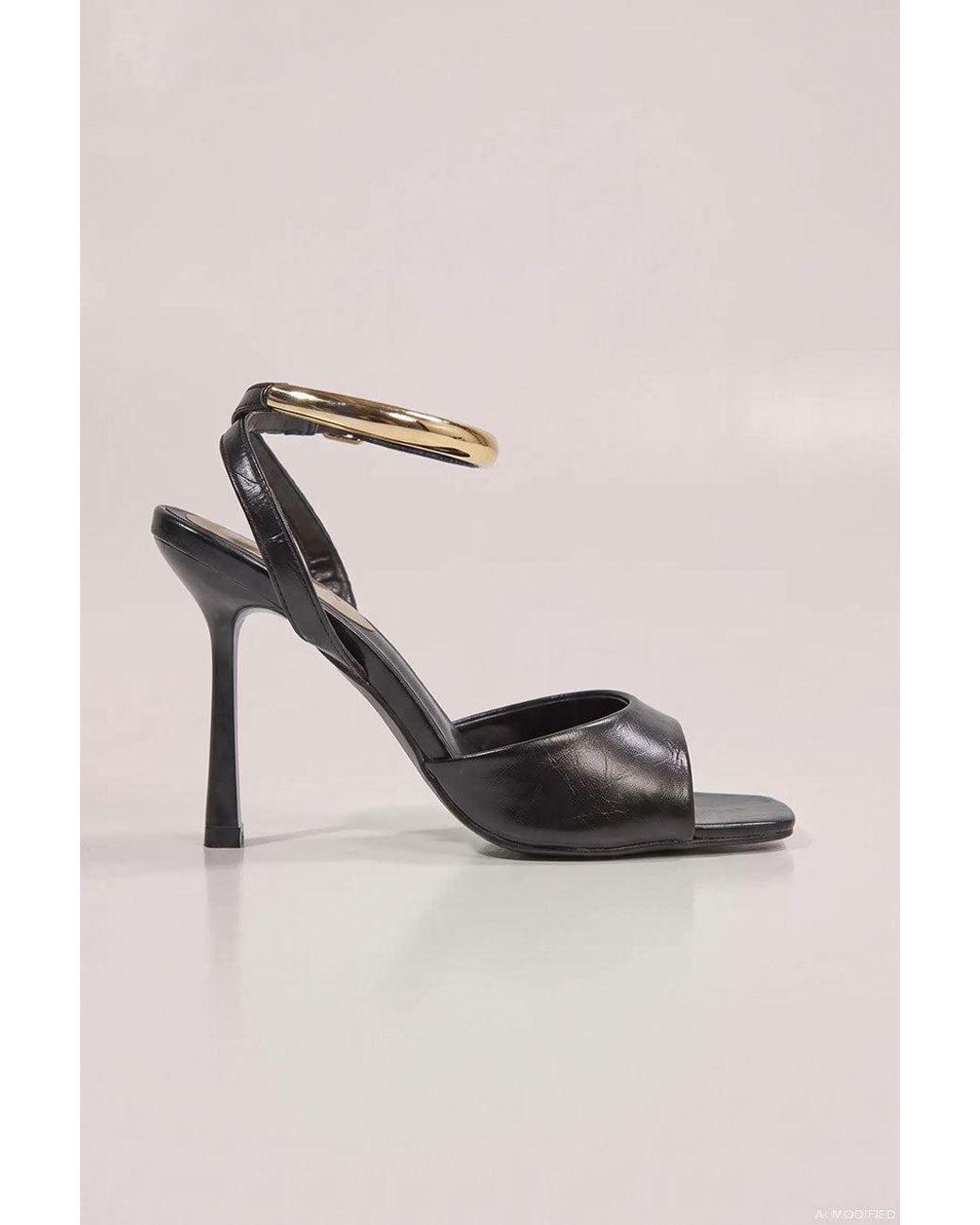 Goddiva Black Square Toe High Heel Sandals With Ankle Strap