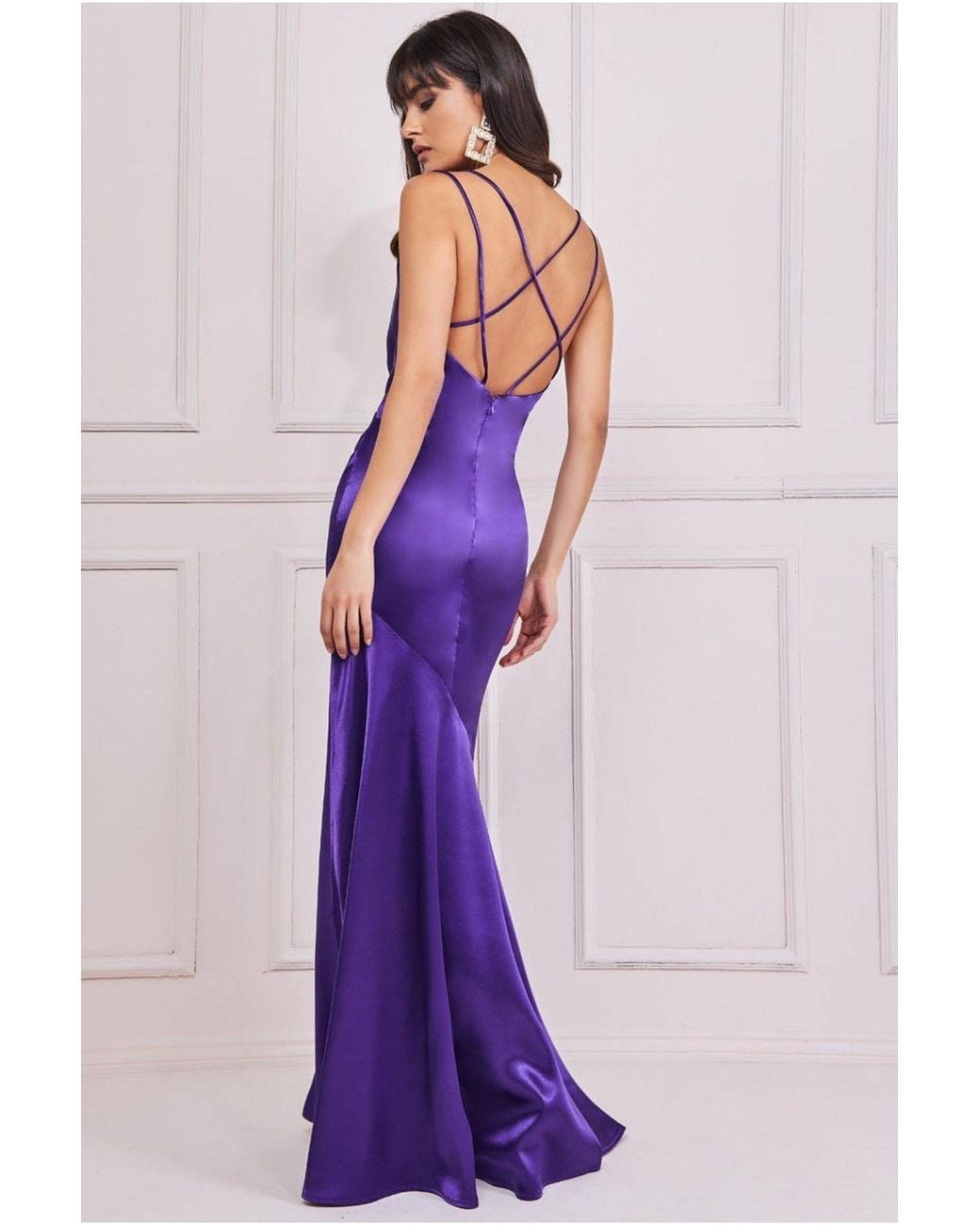 Goddiva Purple Cowl Neck With Strappy Back Satin Maxi