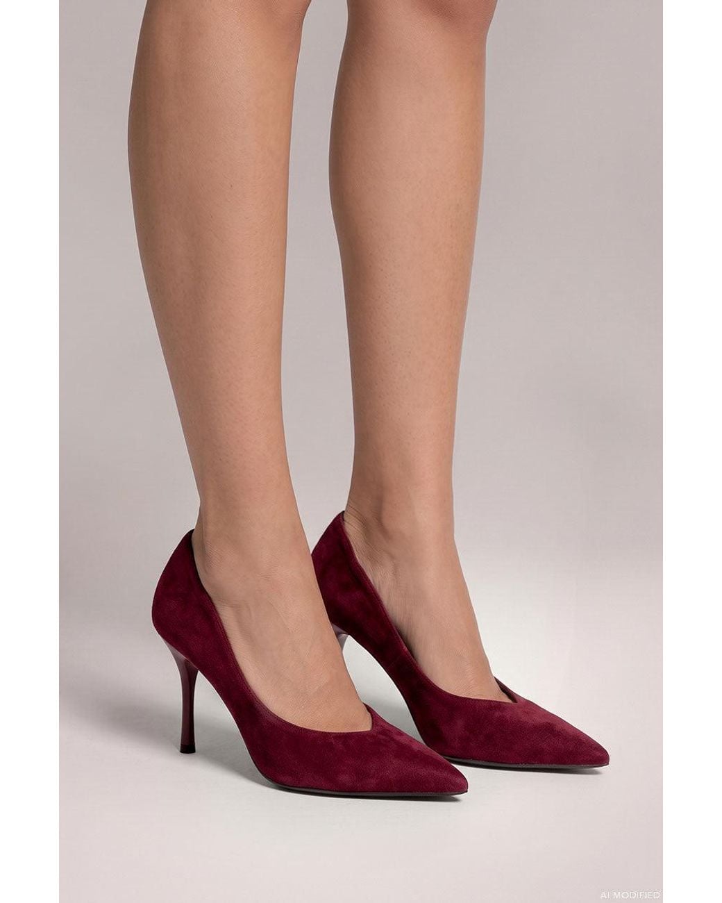 Goddiva Red Classic Low Cut Stiletto Style Suede Court Heels