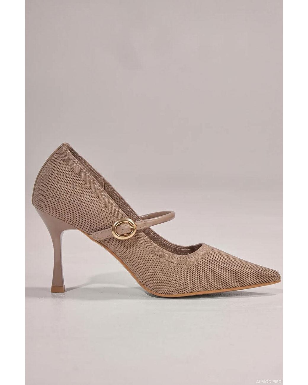 Goddiva Brown Pointed Toe Mary Jane High Court Heels
