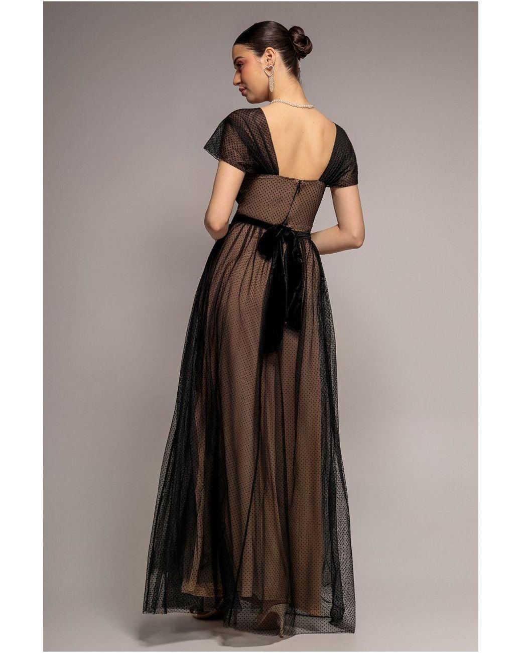 Goddiva Black Dobby Mesh Off The Shoulder Princess Maxi Dress