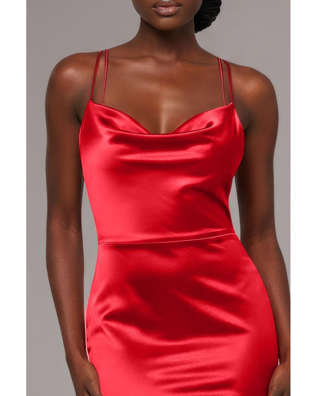 Goddiva Red Cowl Neck With Strappy Back Satin Maxi