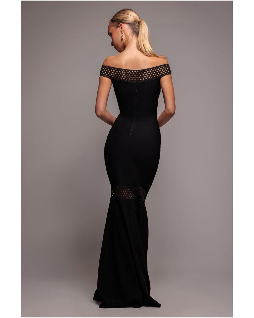 Goddiva Blue Off The Shoulder Ribbed Bodycon Maxi Dress