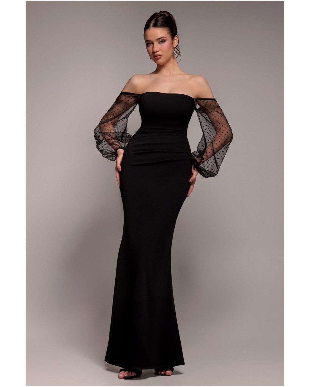 Goddiva Black Dobby Organza Bishop Sleeve Multiway Maxi Dress
