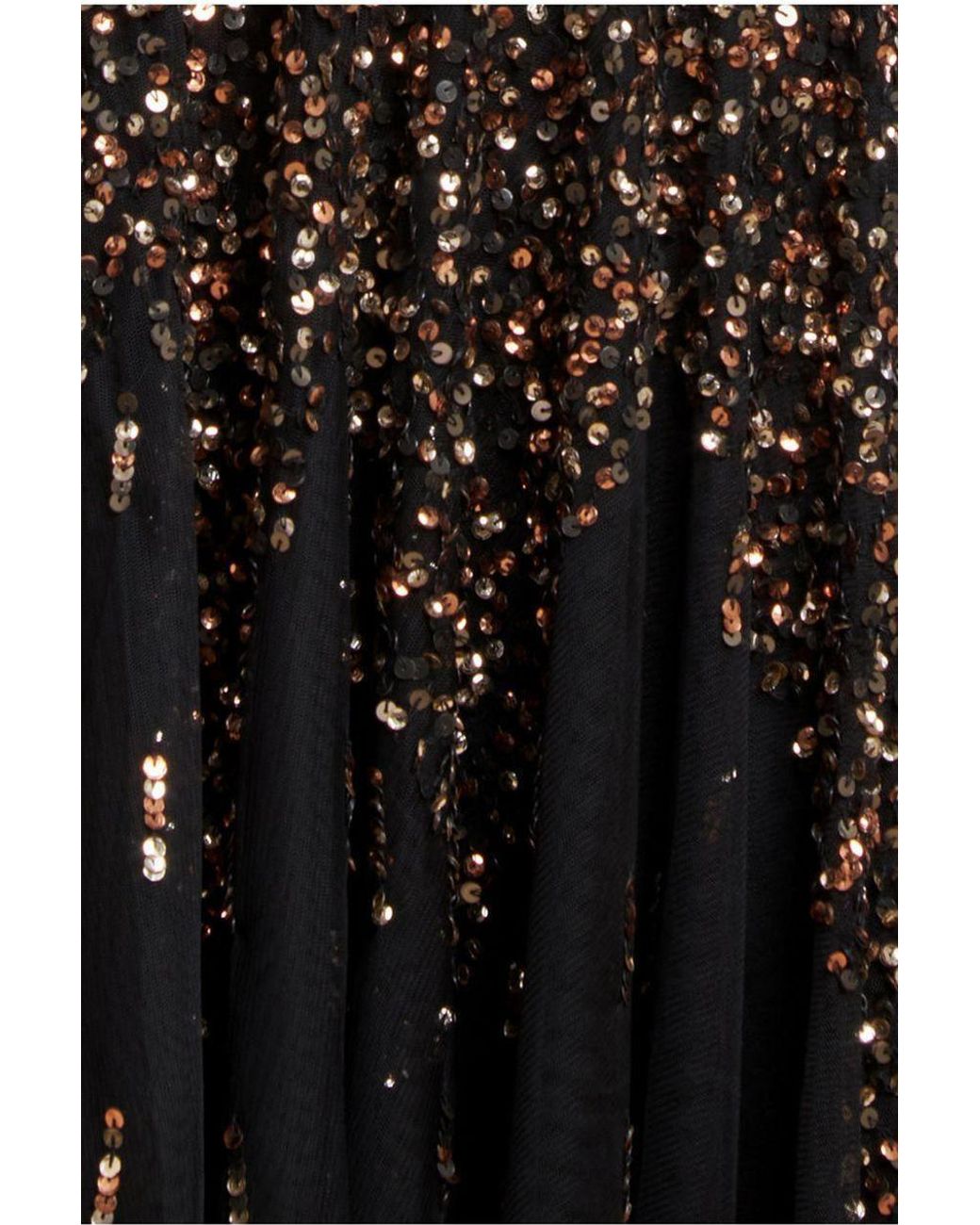 Goddiva Black Sunray Hand Embellished Sequin A-Line Sleeveless Maxi Dress