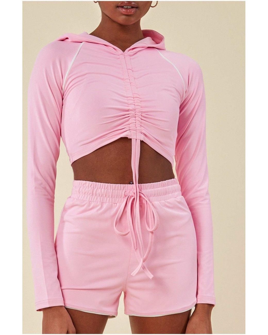 Cosmochic Pink Jersey Short Set With Drawstring Top