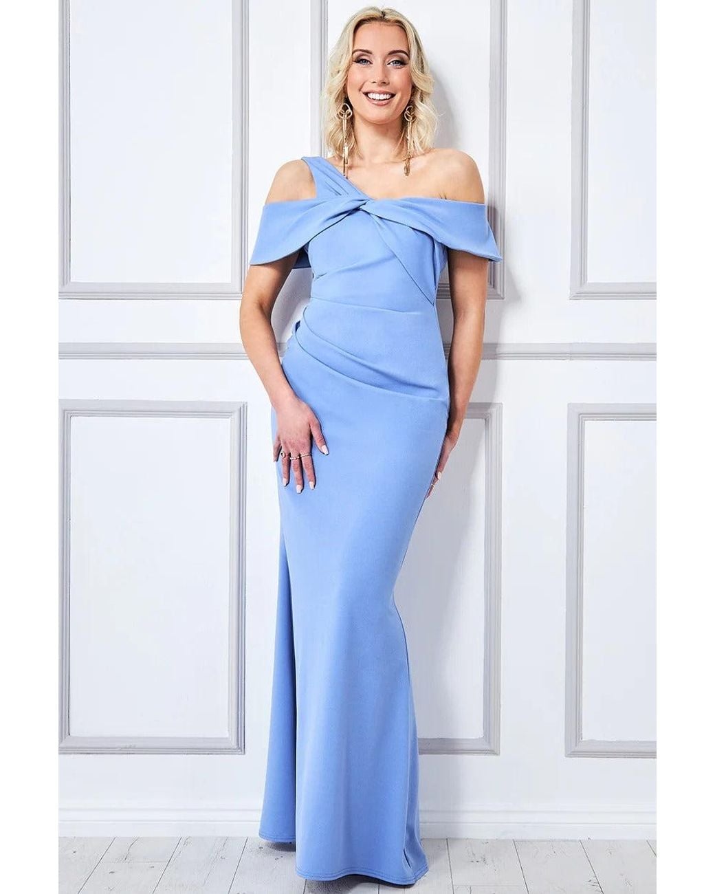 Goddiva Blue One Shoulder Knot Maxi