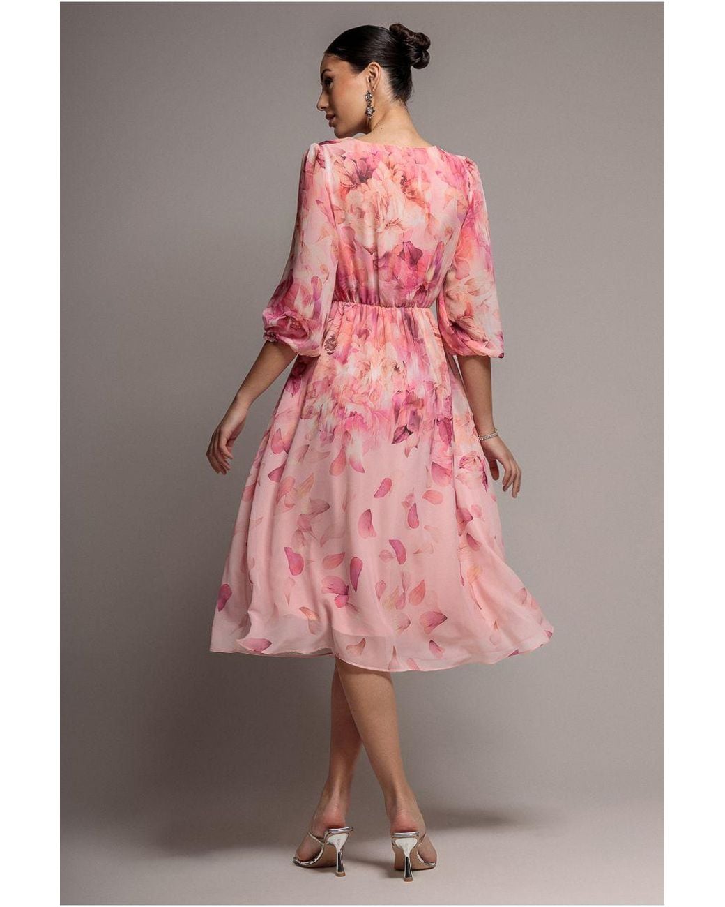 Goddiva Pink Floral Print Wrap A Line Midi Dress