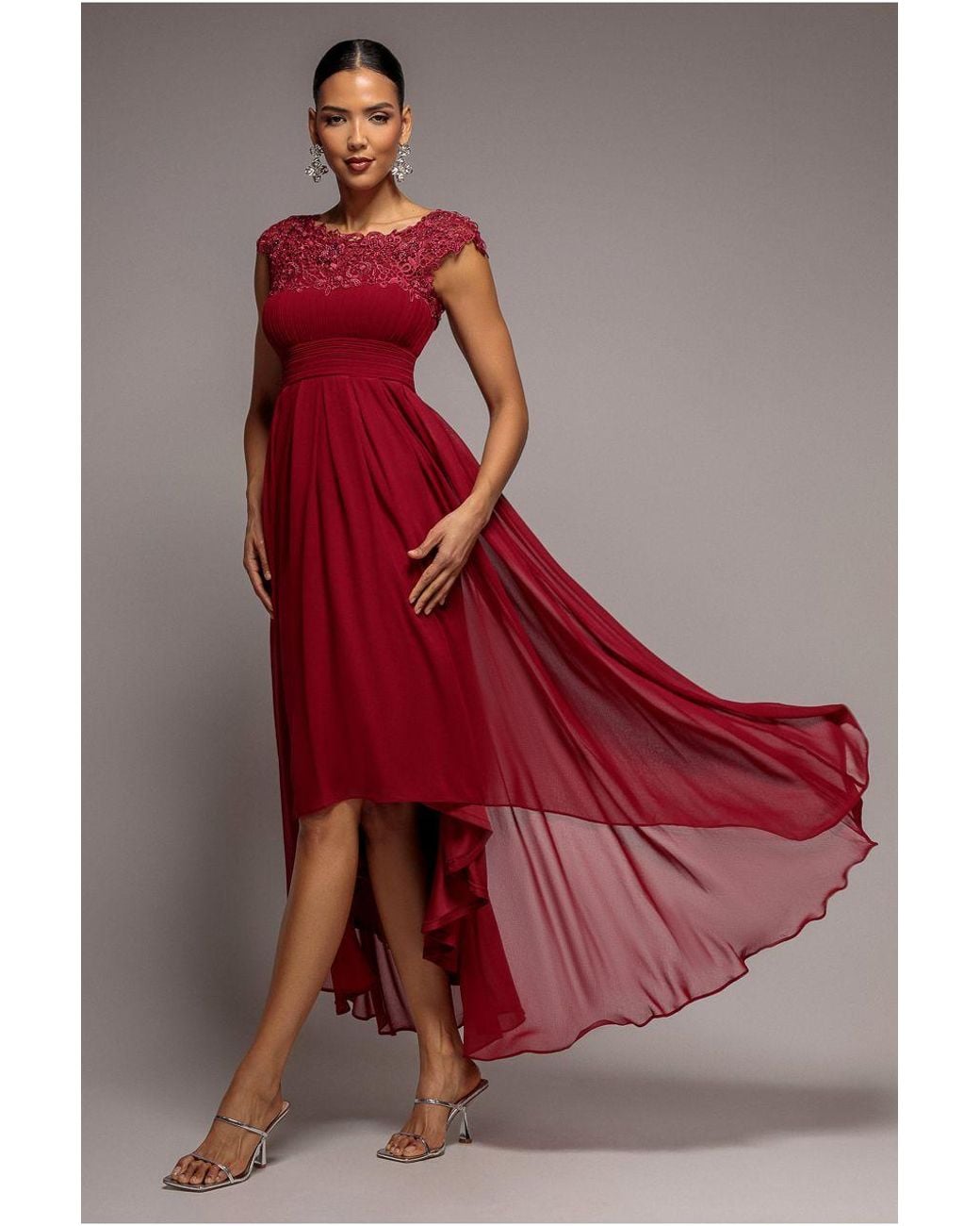 Goddiva Pink Crochet & Pleated Top High Low Maxi