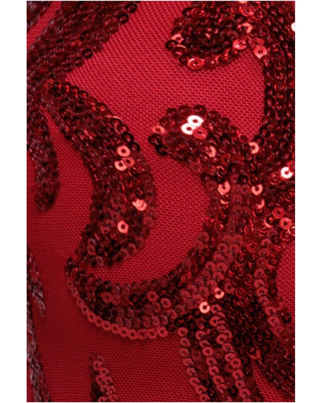 Goddiva Red Sequin Tassel Maxi Dress With Thigh Slit