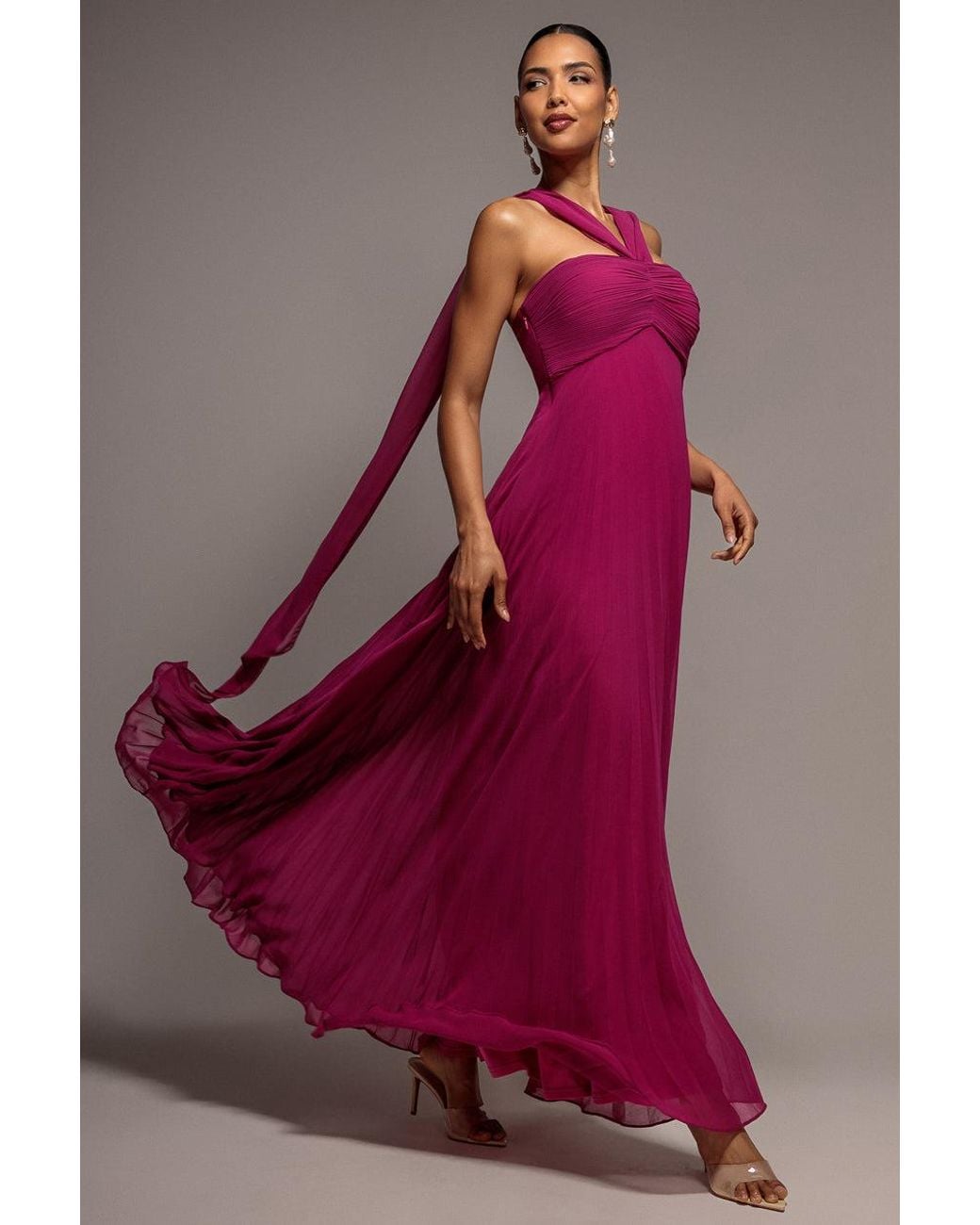 Goddiva Purple Sleeveless Pleated Chiffon Multiway Scarf Maxi Dress